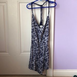 Blue and white speckled romper